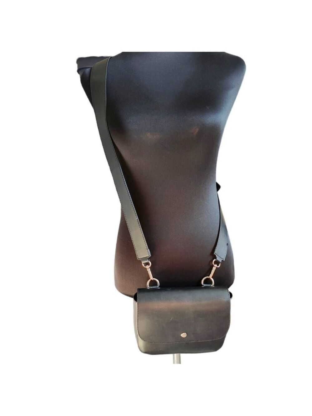 JOE FRESH Cross Body Black Faux Leather Saddle Bag Purse